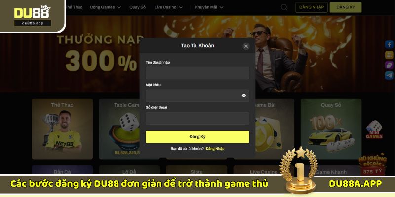 Khung hình đăng ký DU88 trên website